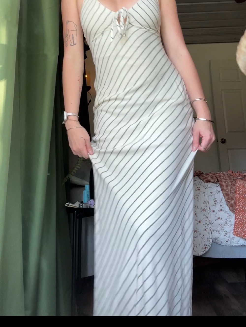 Wild Fable White Maxi Dress with Thin Gray Stripes